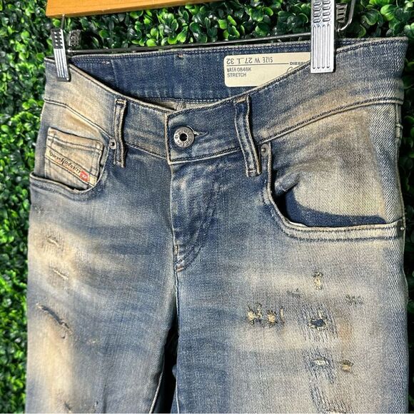 Diesel Grupee Distressed Thrashed Low Rise Skinny Denim Jeans Sz 27 - Picture 2 of 11